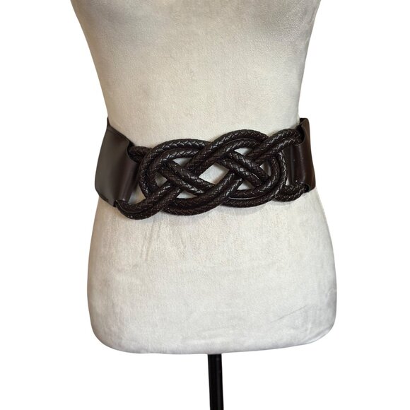 Y2k Braided Brown Waist Belt With Faux Leather Design & Snap Closure M/L Size - Picture 7 of 10